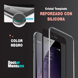 Cristal Templado iPhone 6/6S/7/8/ SE 2020 marco negro SILICONE DRM