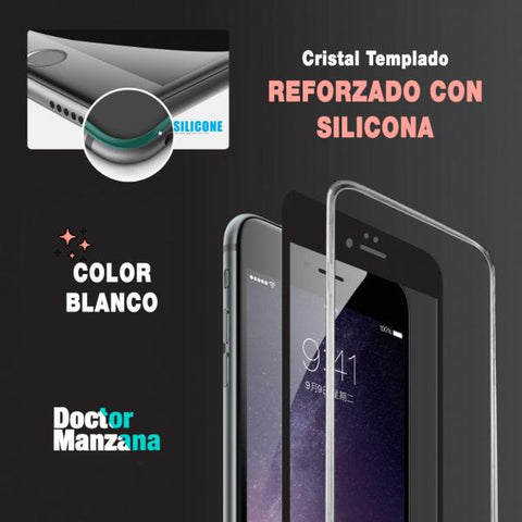 Cristal Templado iPhone 6/6S/7/8 Plus marco blanco SILICONE DRM